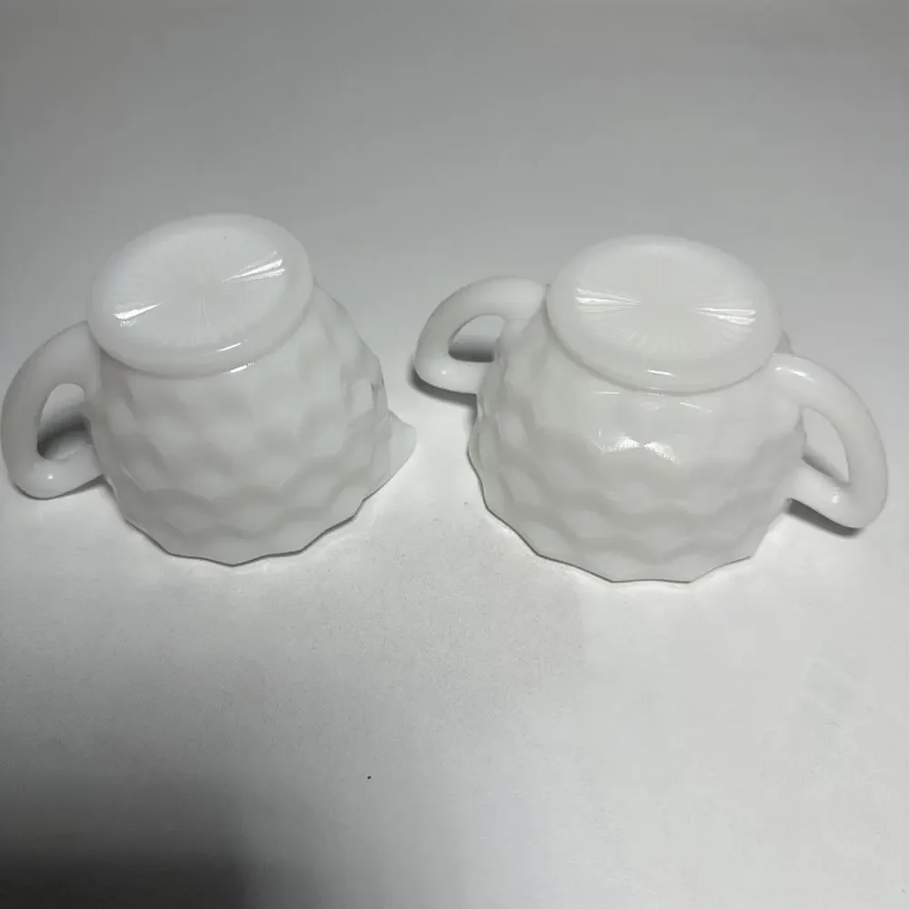 Hazel-Atlas Vintage Cubist Opaque Milk Glass Creamer and Sugar Bowl Set Vintage